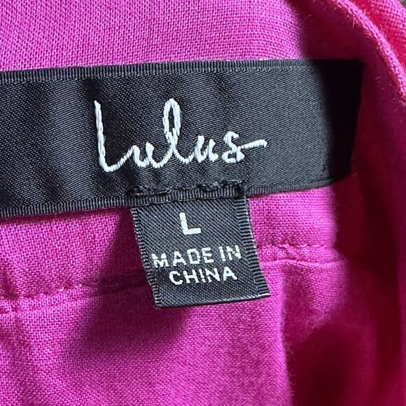 Lulus Blissful Afternoon Hot Pink Linen Tie-Back Midi Dress L Summer Lined - Picture 12 of 13